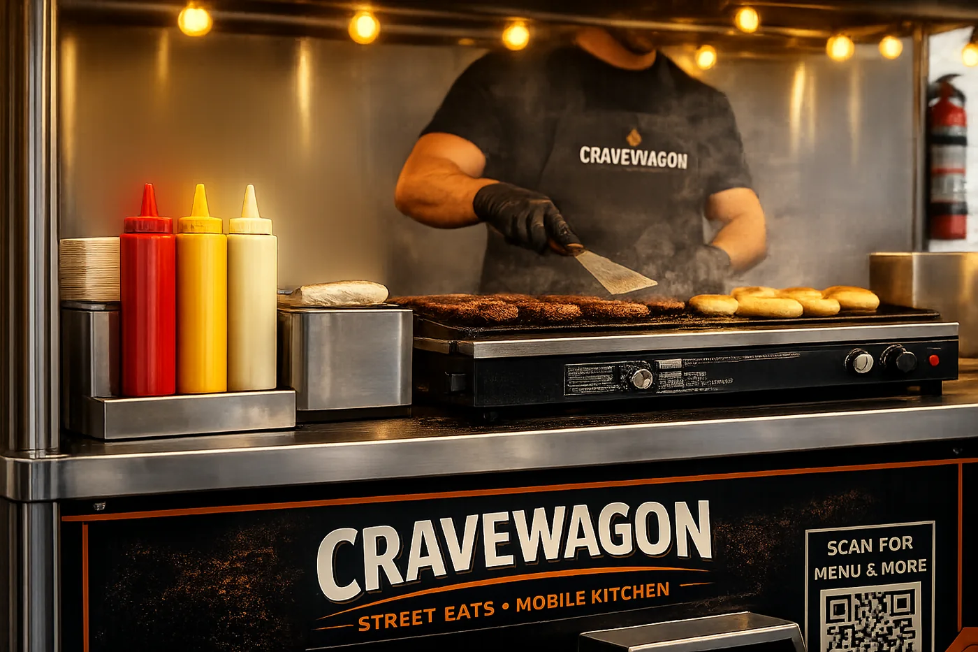 Food being prepared at the Crave Wagon grill